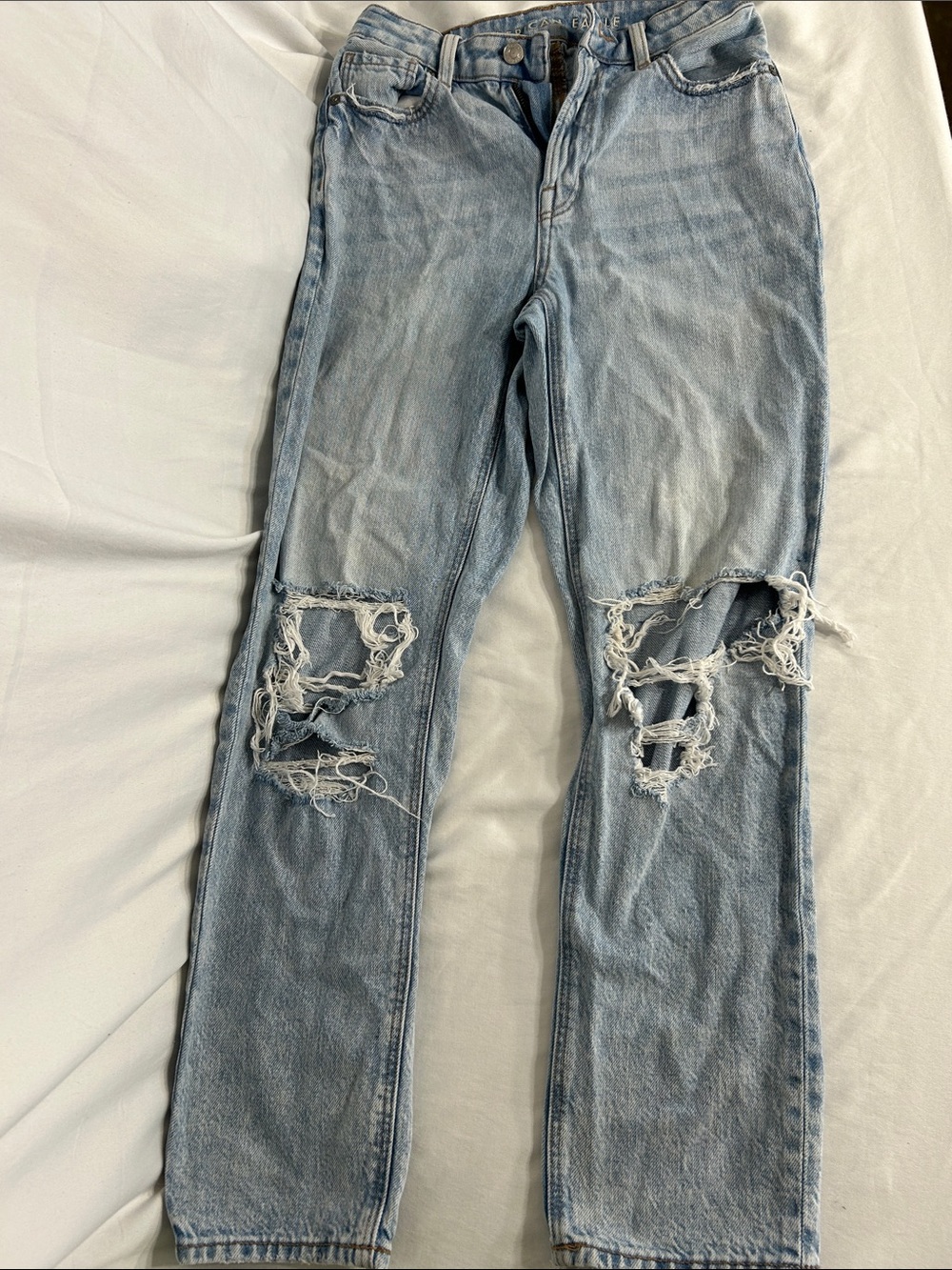 American Eagle Outfitters Light Blue Distressed Straight Leg Jeans